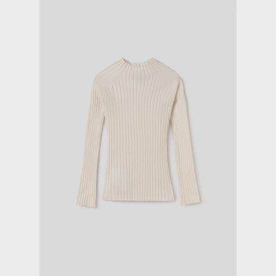 CREAM MOCKNECK SWEATER KNIT RIBBED LONG SLEEVE / 7001-53