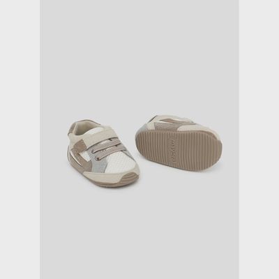 2TONE BEIGE SNEAKER SHOE GREY & BROWN VELCRO / 9786-031