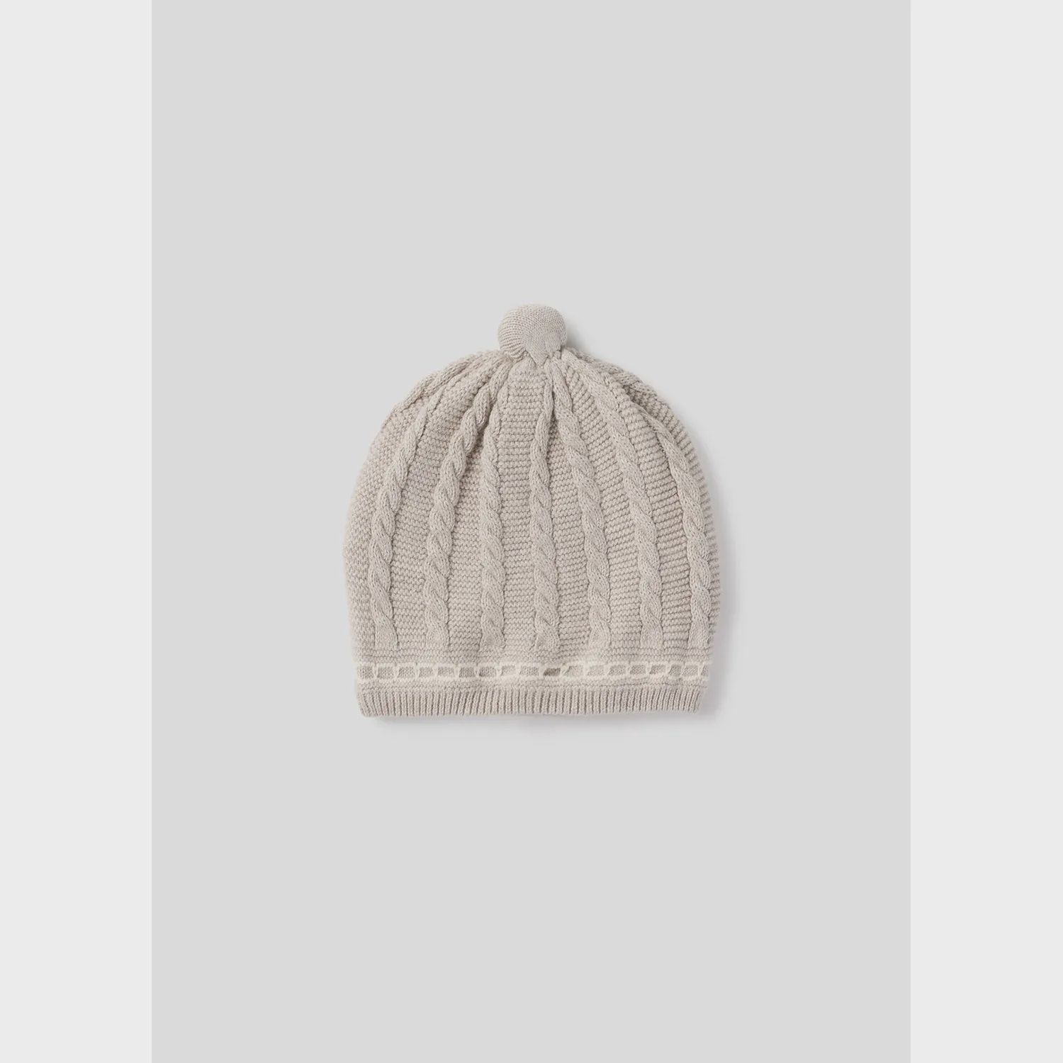 LIGHT BROWN KNIT PULLON HAT RAISED PATTERN / 9774-089
