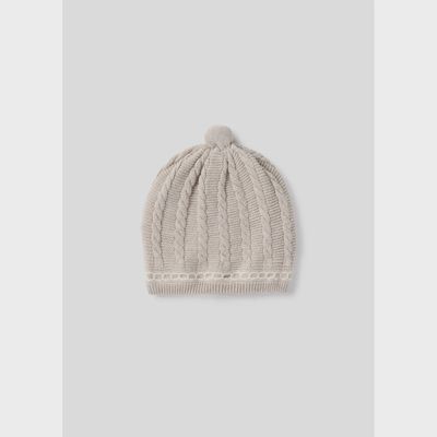 LIGHT BROWN KNIT PULLON HAT RAISED PATTERN / 9774-089