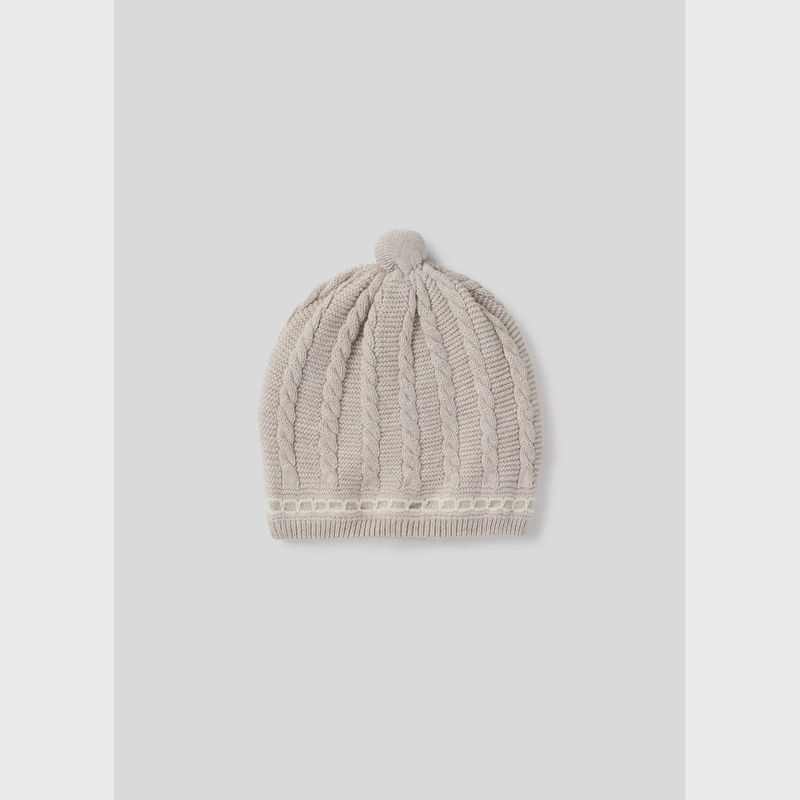 LIGHT BROWN KNIT PULLON HAT RAISED PATTERN / 9774-089