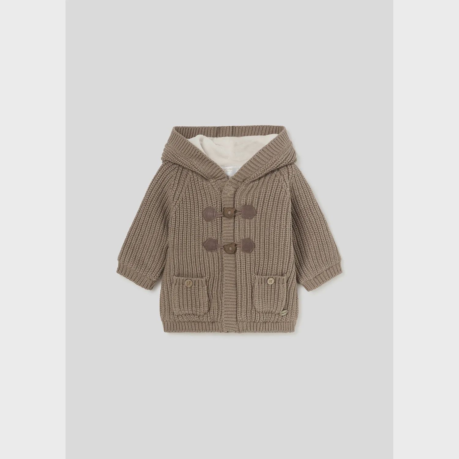 BROWN KNIT CARDIGAN HOODED ZIP & TOGGLE CLOSURE / 2303-0363