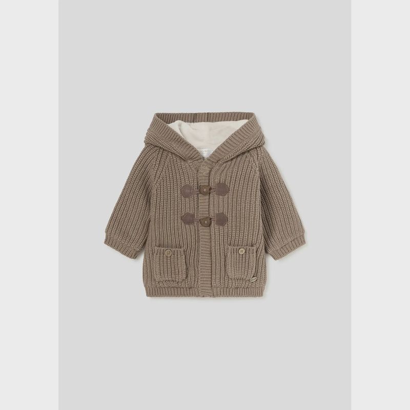 BROWN KNIT CARDIGAN HOODED ZIP & TOGGLE CLOSURE / 2303-0363