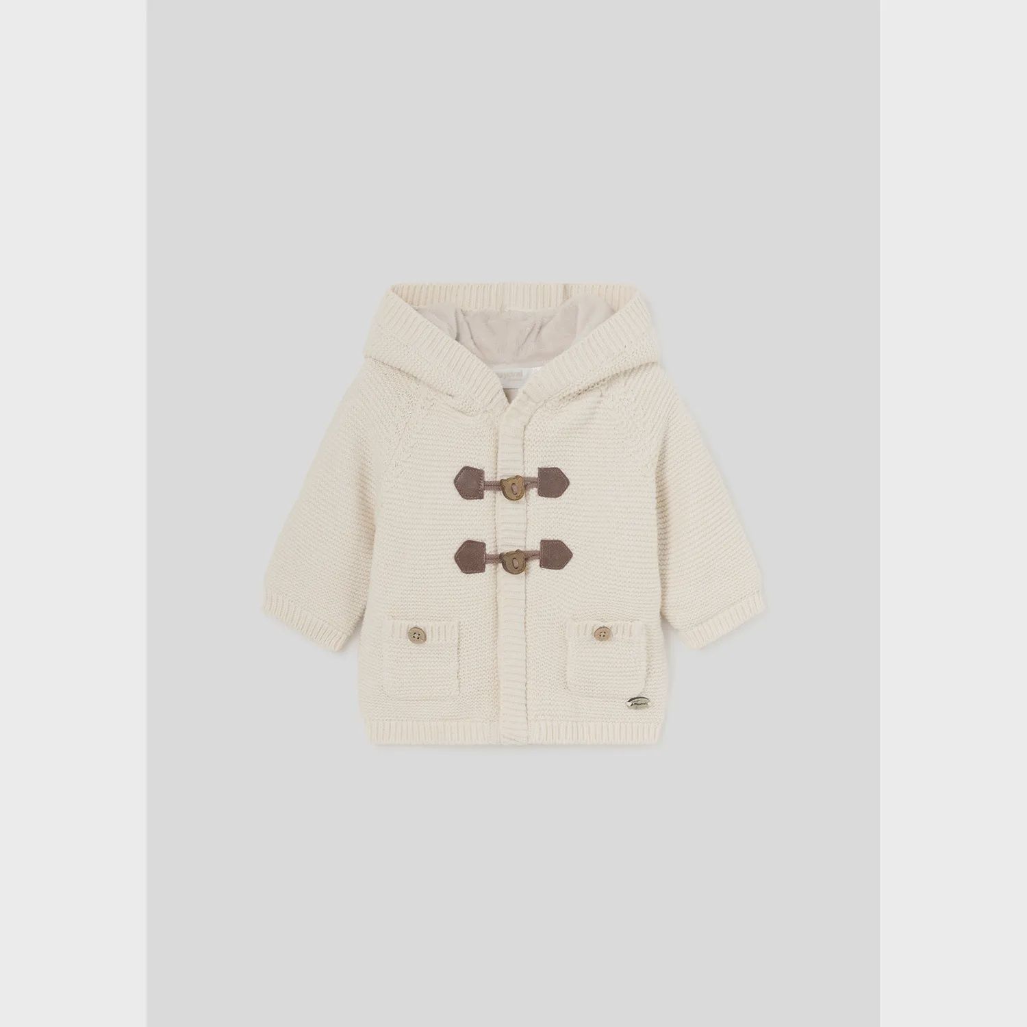 CREAM KNIT CARDIGAN HOODED ZIP & TOGGLE CLOSURE / 2303-032