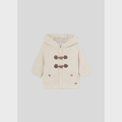 CREAM KNIT CARDIGAN HOODED ZIP & TOGGLE CLOSURE / 2303-032