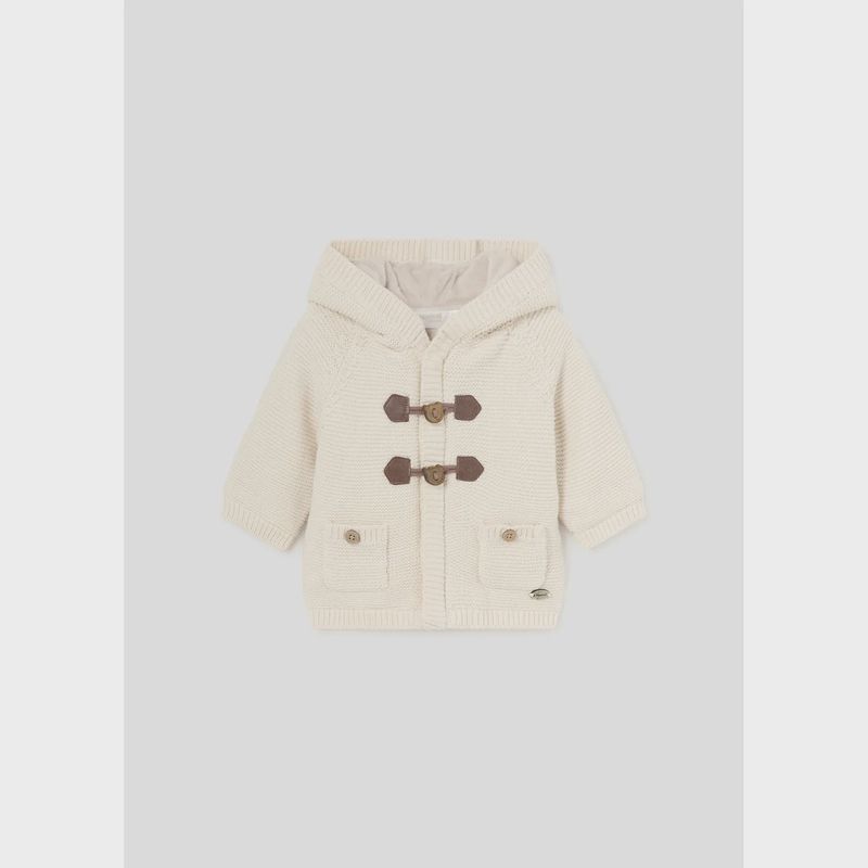 CREAM KNIT CARDIGAN HOODED ZIP & TOGGLE CLOSURE / 2303-032