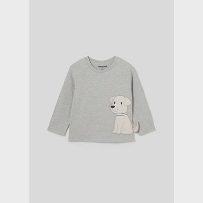 GREY TSHIRT PUPPY APPLIQUE LONG SLEEVE / 2043-022