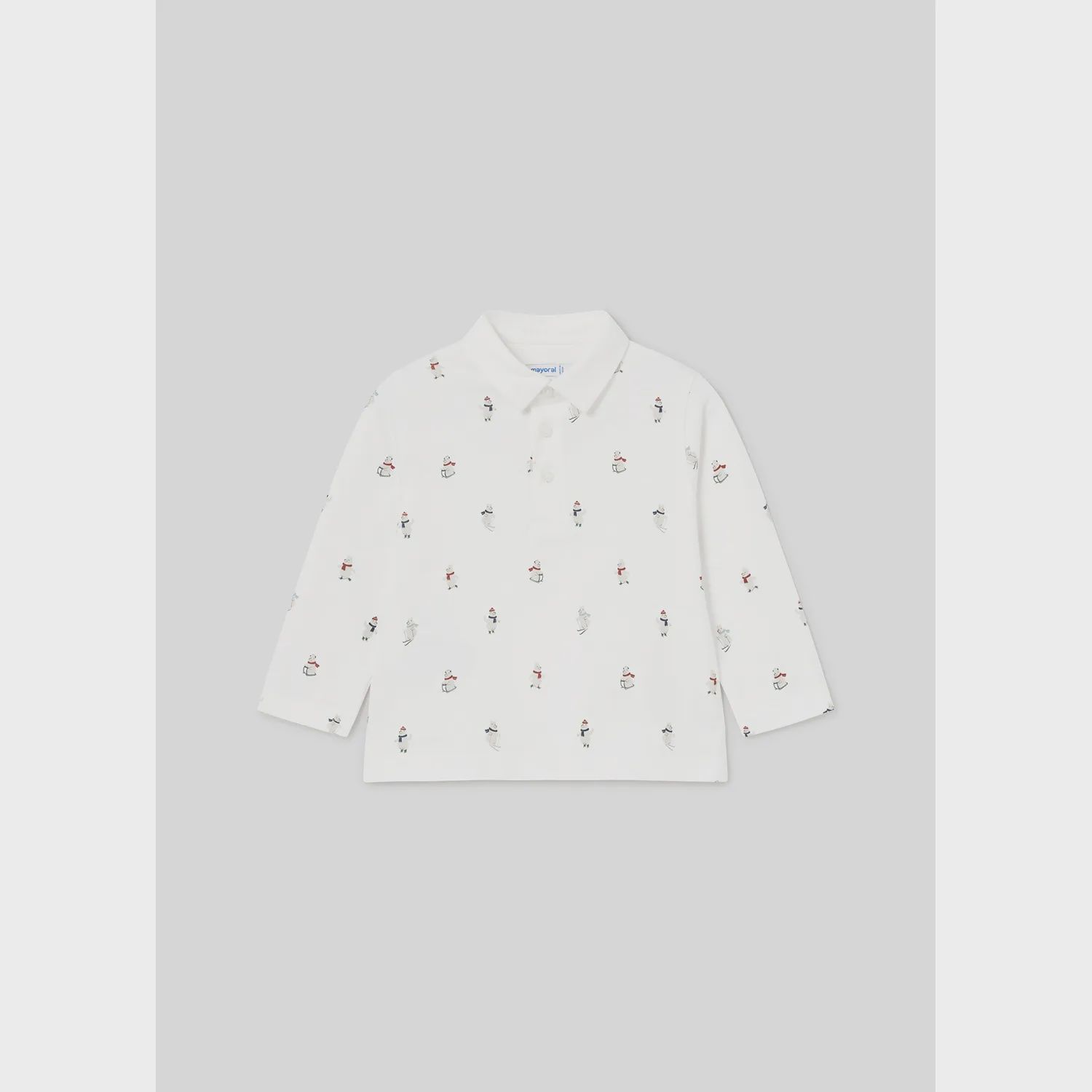 CREAM PRINTED POLO TOP LONG SLEEVE BEAR PRINT / 2182-038