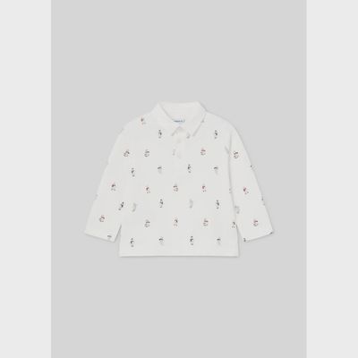 CREAM PRINTED POLO TOP LONG SLEEVE BEAR PRINT / 2182-038