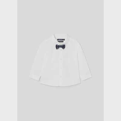 WHITE DRESSY SHIRT NAVY BOWTIE LONG SLEEVE / 2189-052