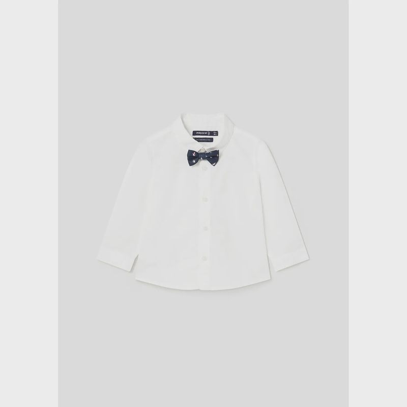 WHITE DRESSY SHIRT NAVY BOWTIE LONG SLEEVE / 2189-052