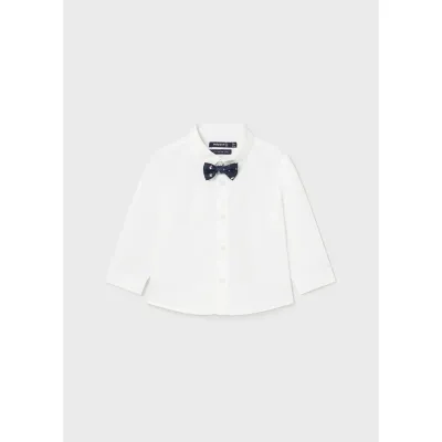 WHITE DRESSY SHIRT NAVY BOWTIE LONG SLEEVE / 2189-052
