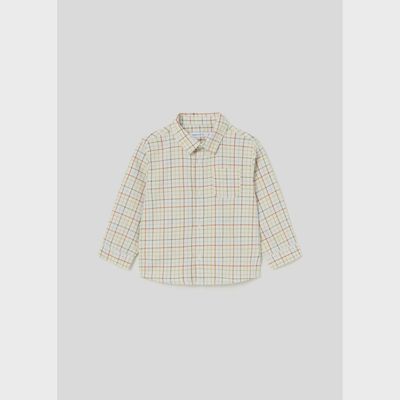 MULTI COLORED CHECK SHIRT LONG SLEEVE CRAM GREEN BLUE RED / 2191-067