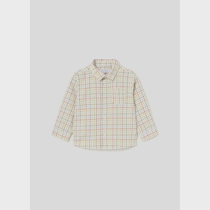 MULTI COLORED CHECK SHIRT LONG SLEEVE CRAM GREEN BLUE RED / 2191-067