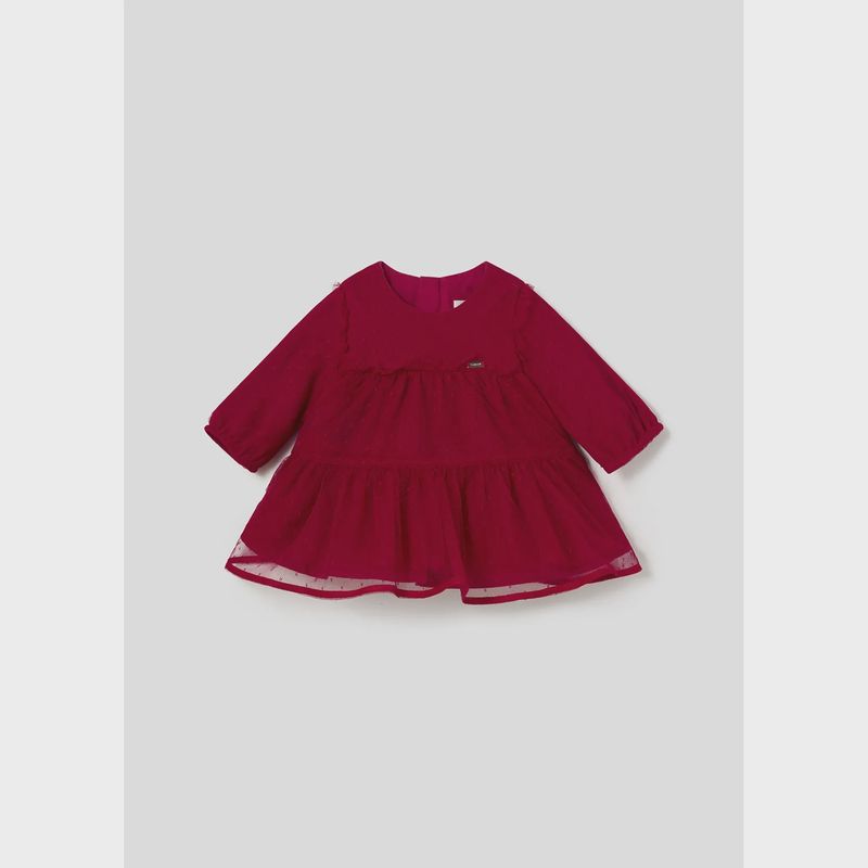 RED TULLE DRESS DOT PRINT LONG SLEEVE / 2805-077