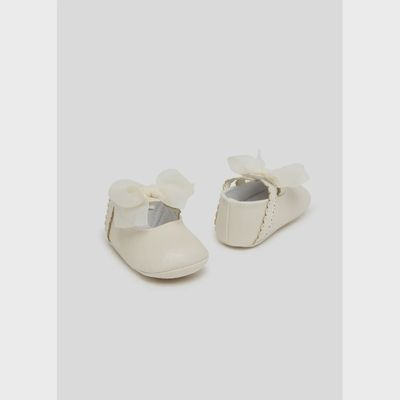 CREAM MARY JANE SHOE TULLE BOW TRIM / 9791-076