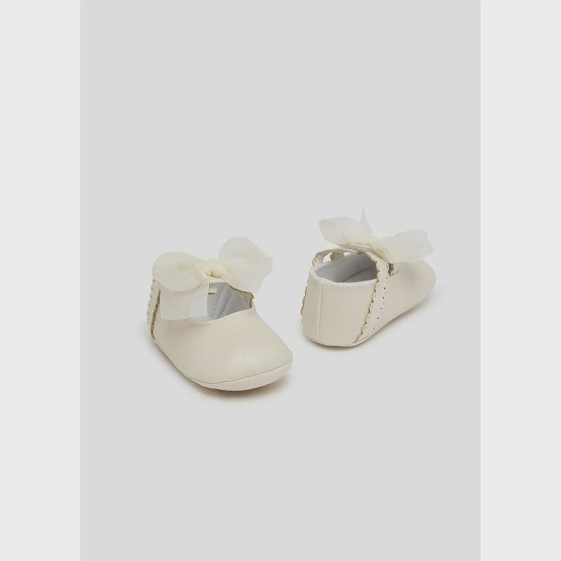 CREAM MARY JANE SHOE TULLE BOW TRIM / 9791-076
