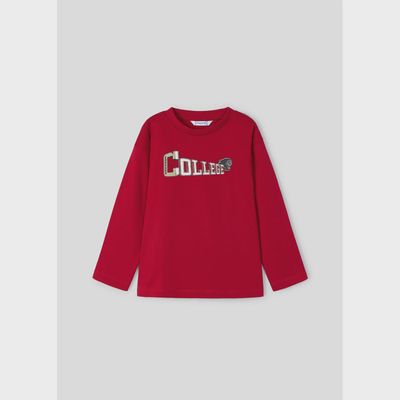 RED TSHIRT COLLEGE PRINT LONG SLEEVE / 4041-048
