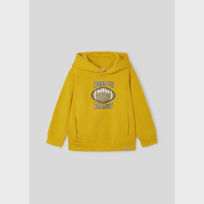 YELLOW HOODED SWEAT TOP PRINTED FOOTBALL / 4451-024