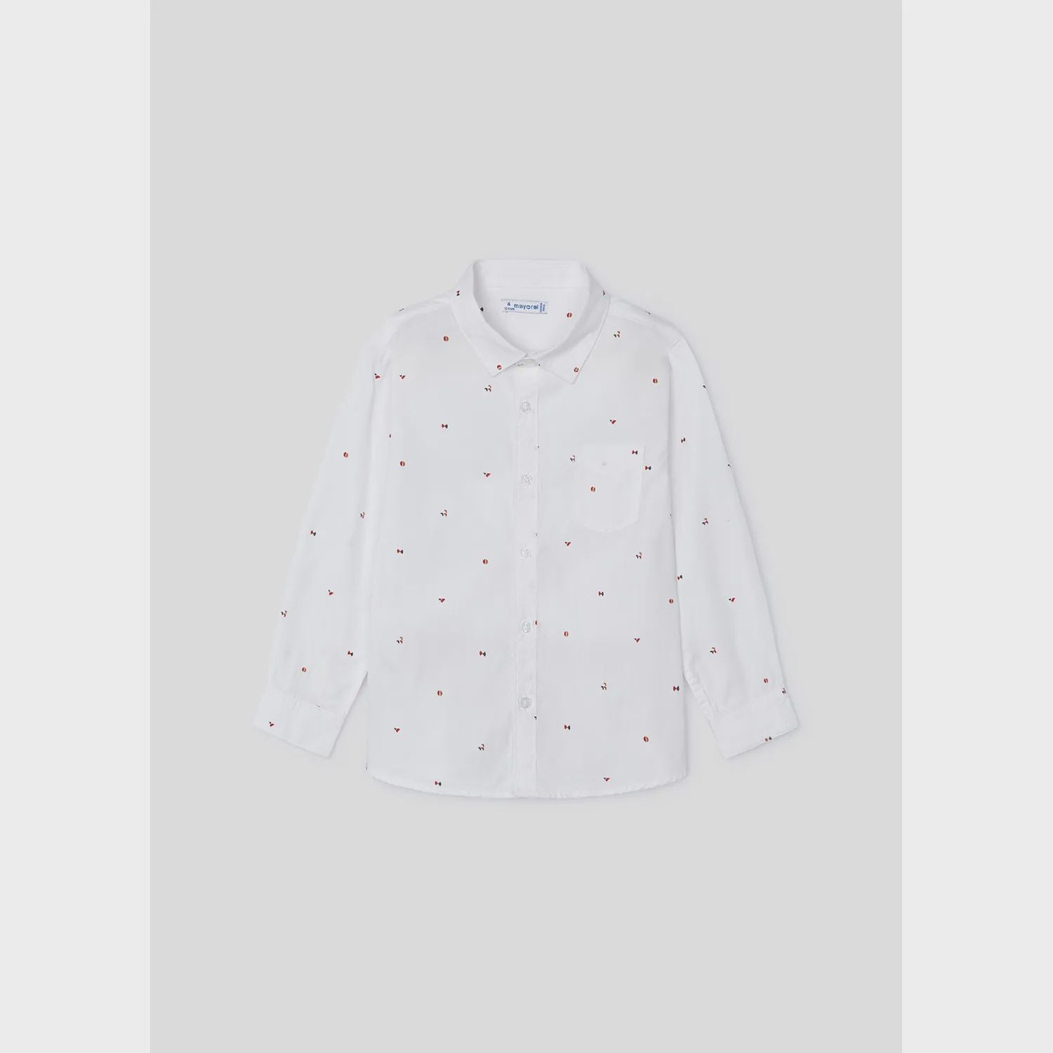 WHITE SHIRT RED PRINT LONG SLEEVE / 4110-052