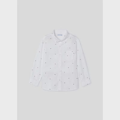 WHITE SHIRT RED PRINT LONG SLEEVE / 4110-052