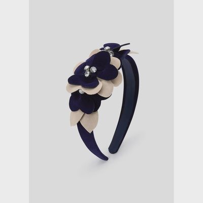 NAVY HEADBAND FLOWER & RHINESTONE APPLIQUE / 10837-014