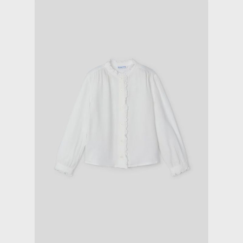 OFF WHITE BLOUSE FRILL TRIM LONG SLEEVE / 4105-31 OFF WHITE BLOUSE FRILL TRIM LONG SLEEVE / 4105-31