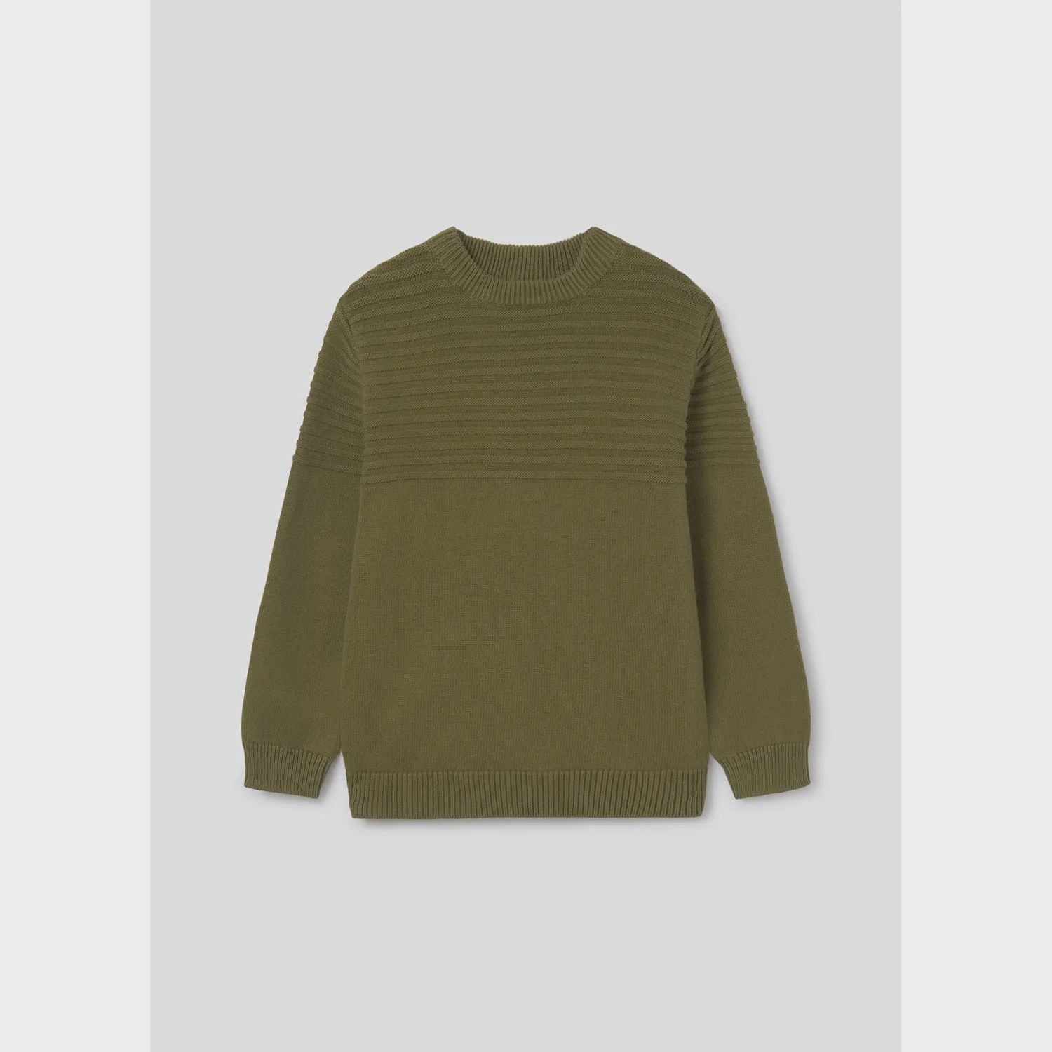 KHAKI GREEN KNIT SWEATER JACQUARD RIBBED TOP / 7392-011
