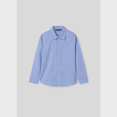 SKY BLUE SHIRT LONG SLEEVE ALPHABET PRINT / 7108-053