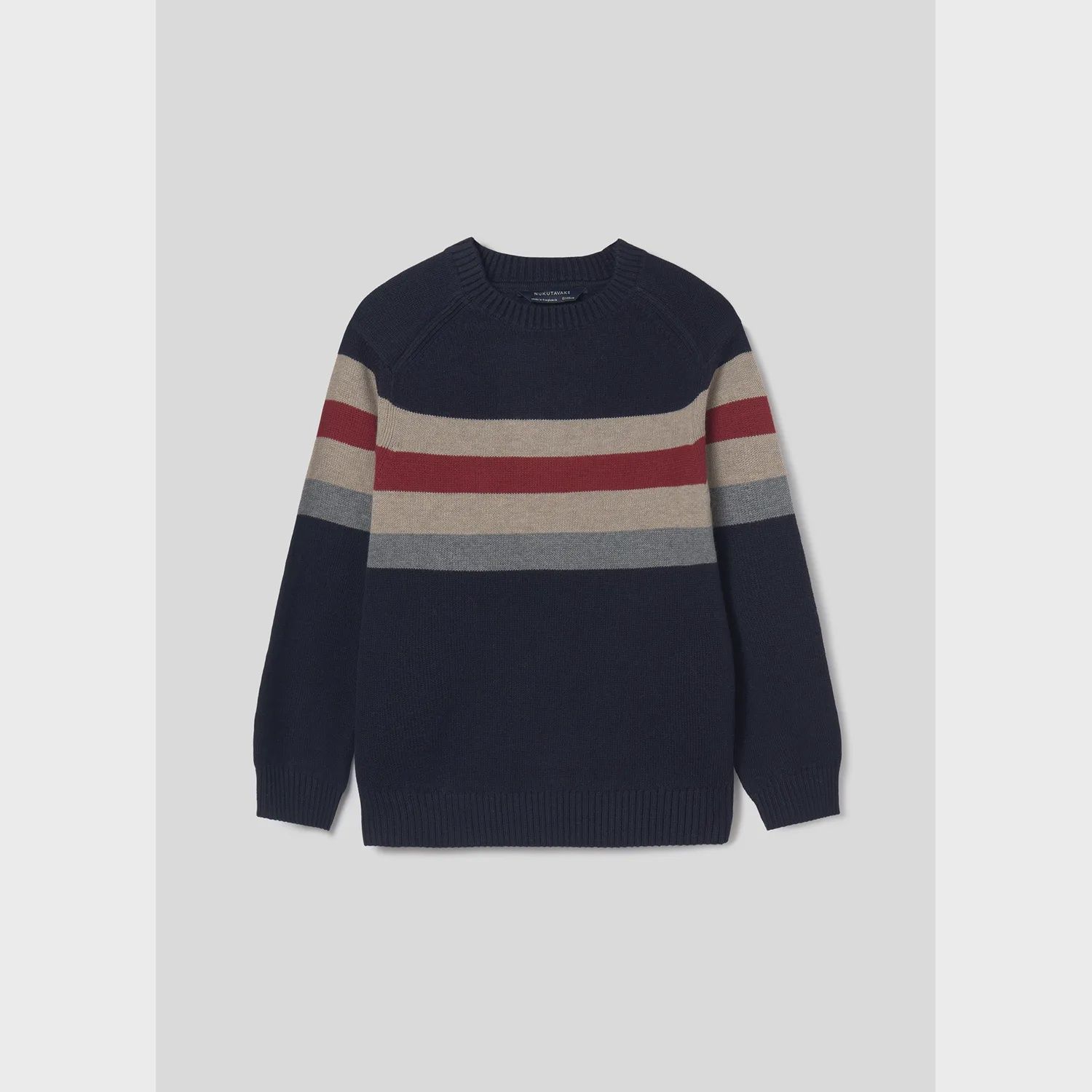 NAVY COLOR BLOCK SWEATER RED BEIGE & GREY / 7393-066