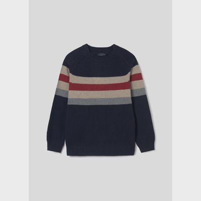 NAVY COLOR BLOCK SWEATER RED BEIGE & GREY / 7393-066