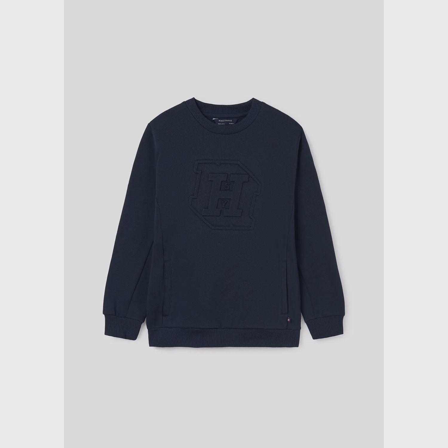 NAVY EMBOSSED PULLOVER TOP WITH POCKETS / 7448-085