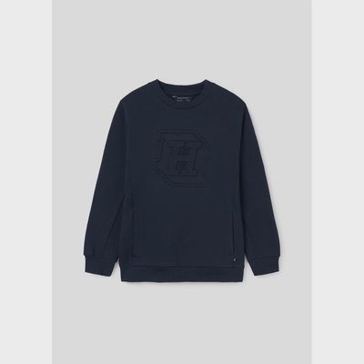 NAVY EMBOSSED PULLOVER TOP WITH POCKETS / 7448-085