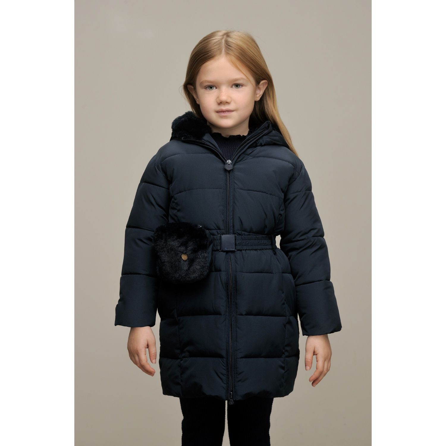 NAVY FURRY BAG & BELT & COAT HOODED / C407-5205-190
