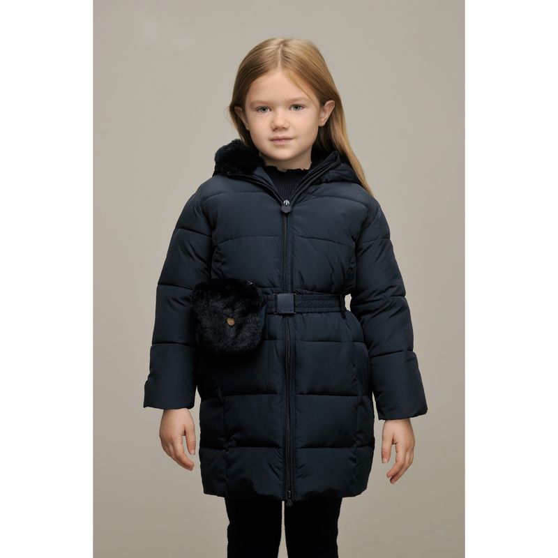 NAVY FURRY BAG & BELT & COAT HOODED / C407-5205-190