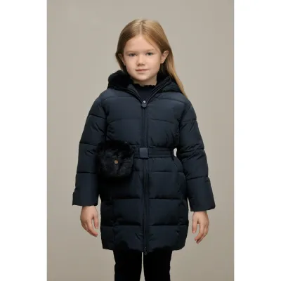 NAVY FURRY BAG & BELT & COAT HOODED / C407-5205-190