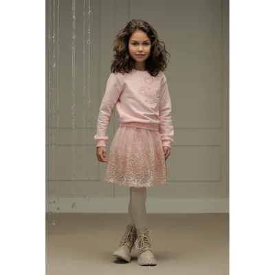ROSE SWEATER EMBROIDERED HEARTS & PEARL TRIM LONG SLEEVE / C408-5300-201