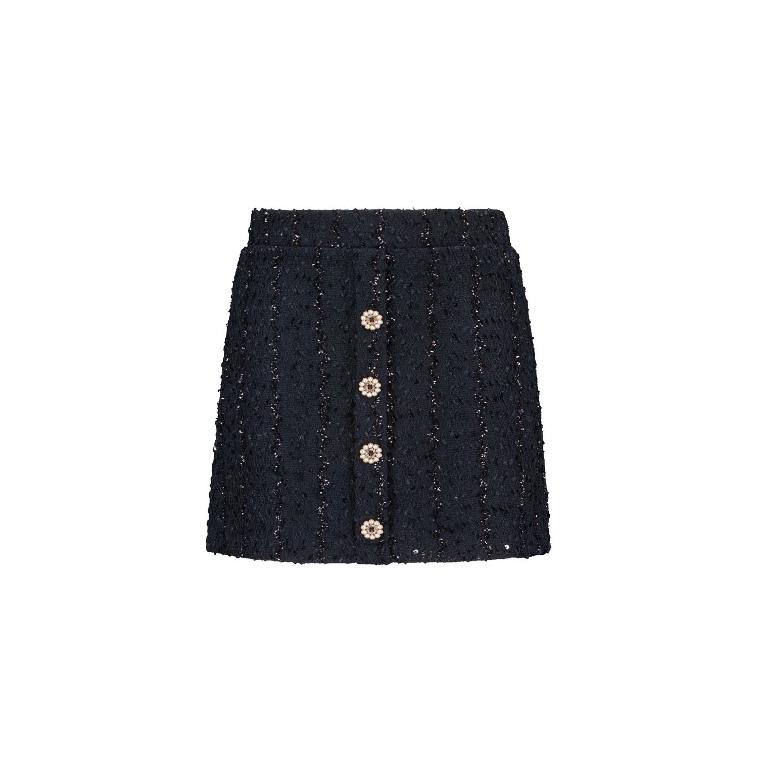 NAVY GLITTER SKIRT PEARL BUTTONS TRIM / C408-5715-190