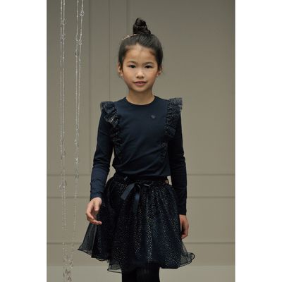 NAVY TSHIRT GLITTER RUFFLE TRIM LONG SLEEVE / C408-5402-190