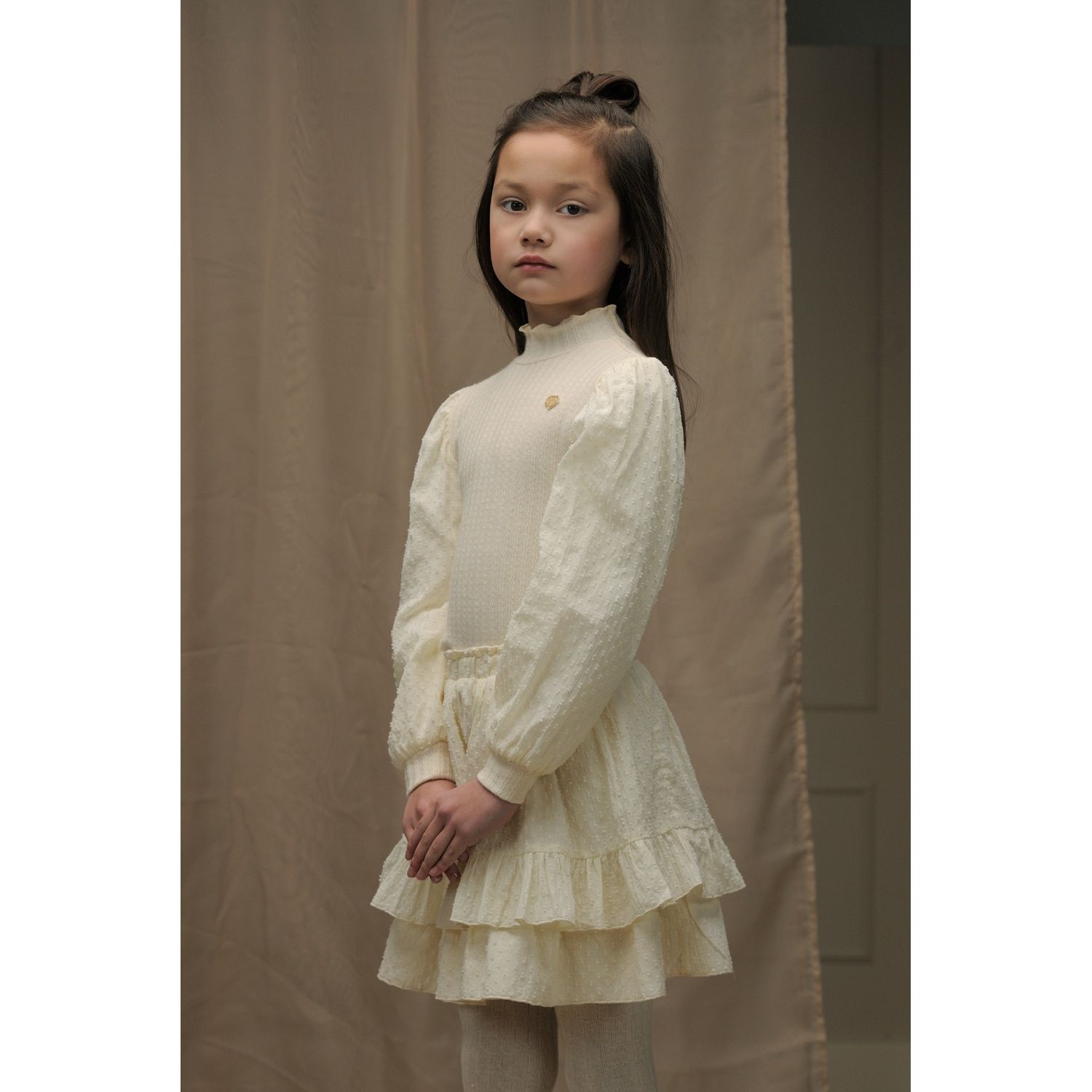 BEIGE TSHIRT KNIT & VOILE SLEEVES / C408-5434-012