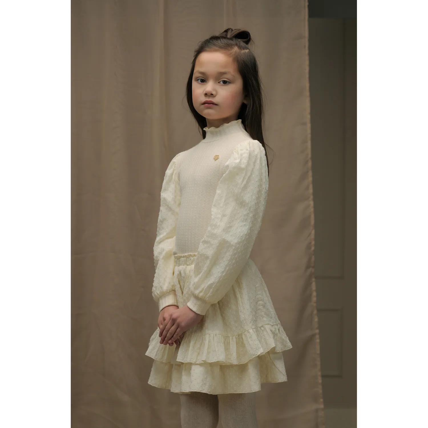 BEIGE TSHIRT KNIT & VOILE SLEEVES / C408-5434-012