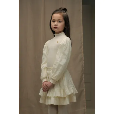 BEIGE TSHIRT KNIT & VOILE SLEEVES / C408-5434-012