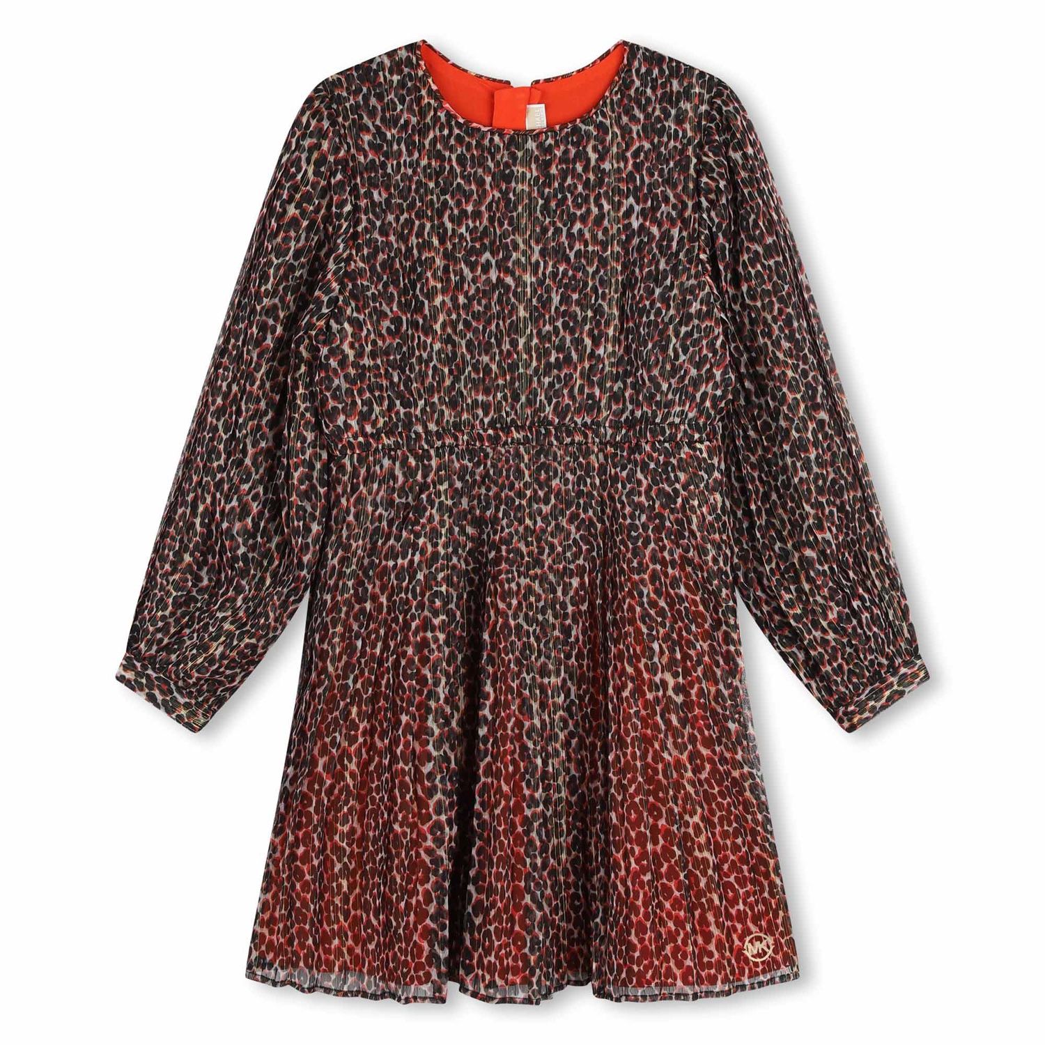 RED PLEATED DRESS ALLOVER PRINT BLK & GOLD / R30172-40A