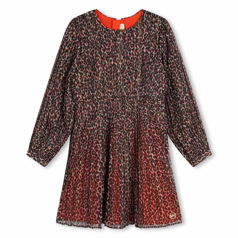 RED PLEATED DRESS ALLOVER PRINT BLK & GOLD / R30172-40A