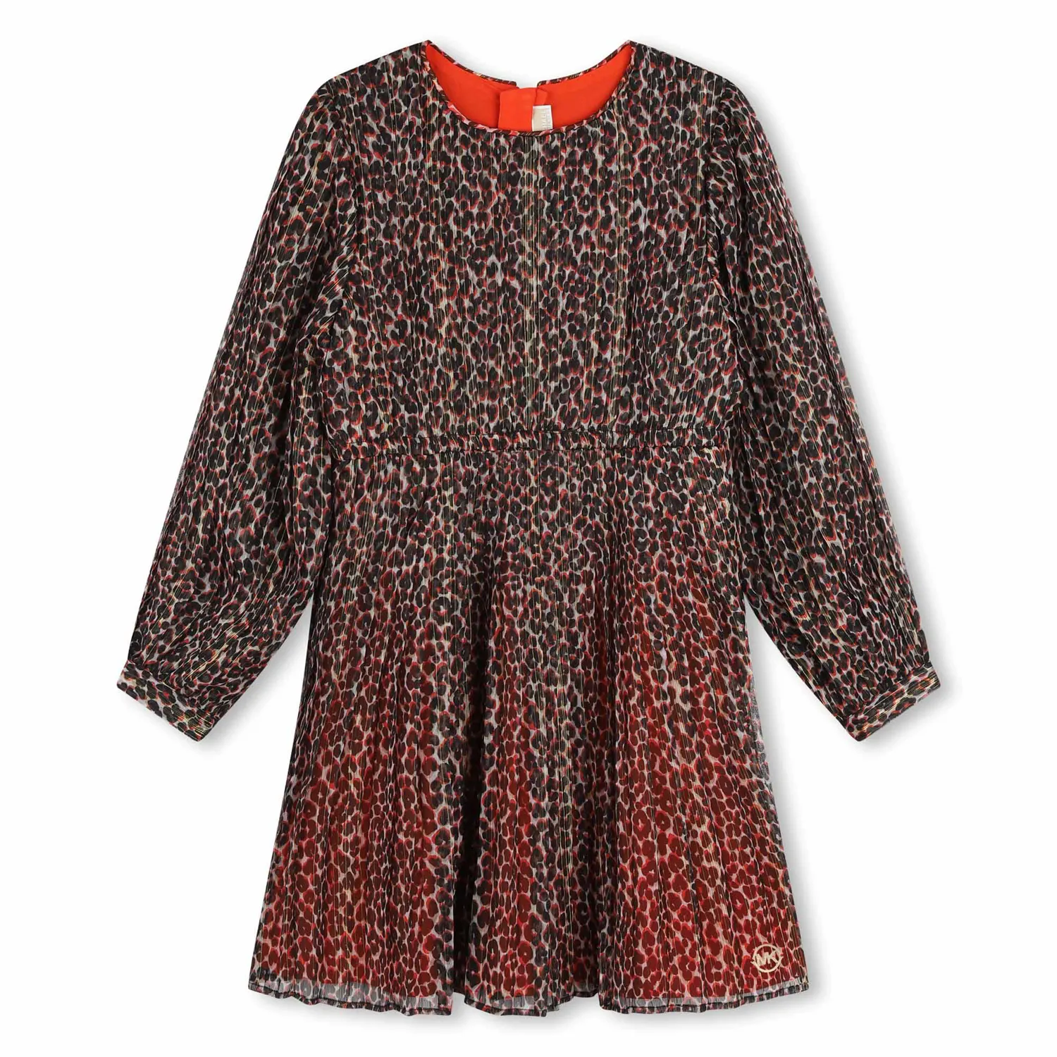 RED PLEATED DRESS ALLOVER PRINT BLK & GOLD / R30172-40A