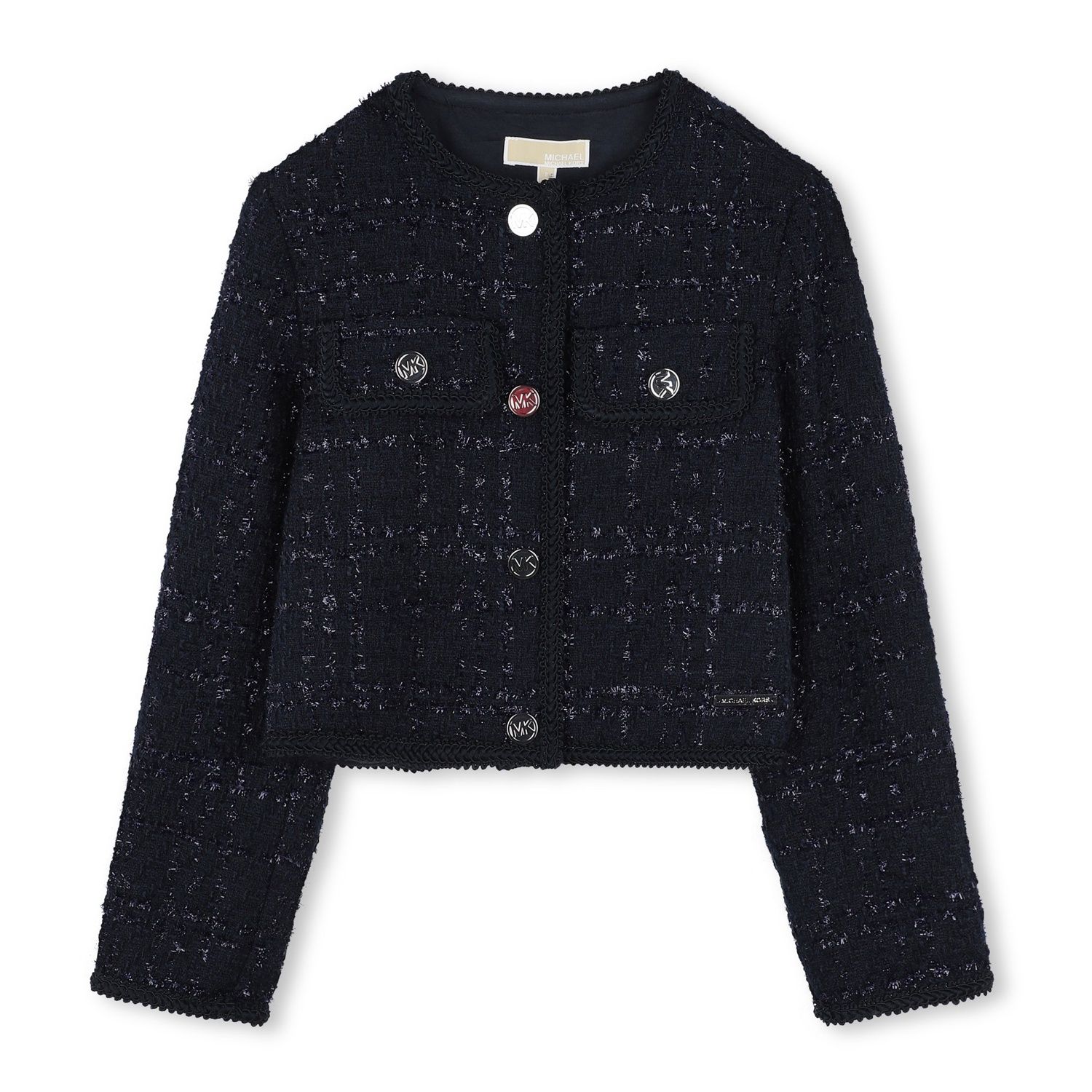 NAVY WOVEN TWEED JACKET 4 BUTTON CLOSURE IMITATION POCKETS / R30249-849
