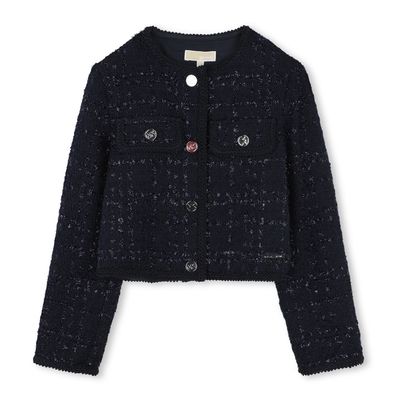 NAVY WOVEN TWEED JACKET 4 BUTTON CLOSURE IMITATION POCKETS / R30249-849