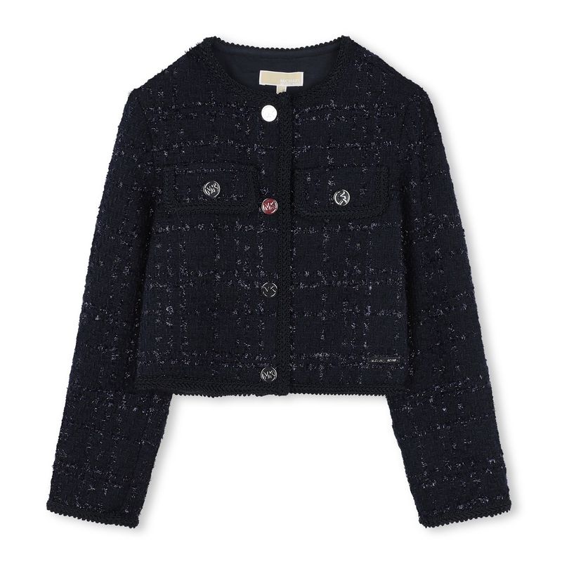 NAVY WOVEN TWEED JACKET 4 BUTTON CLOSURE IMITATION POCKETS / R30249-849