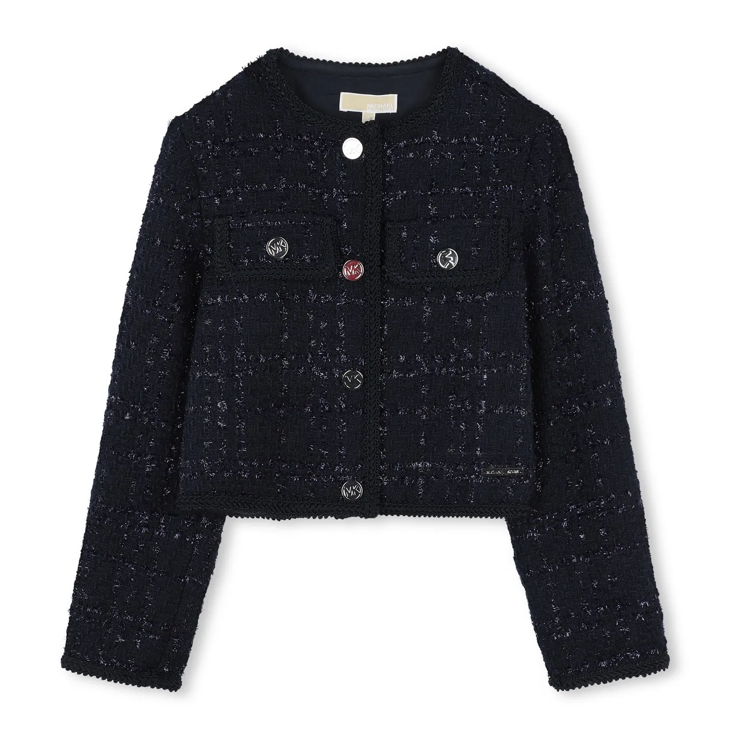 NAVY WOVEN TWEED JACKET 4 BUTTON CLOSURE IMITATION POCKETS / R30249-849
