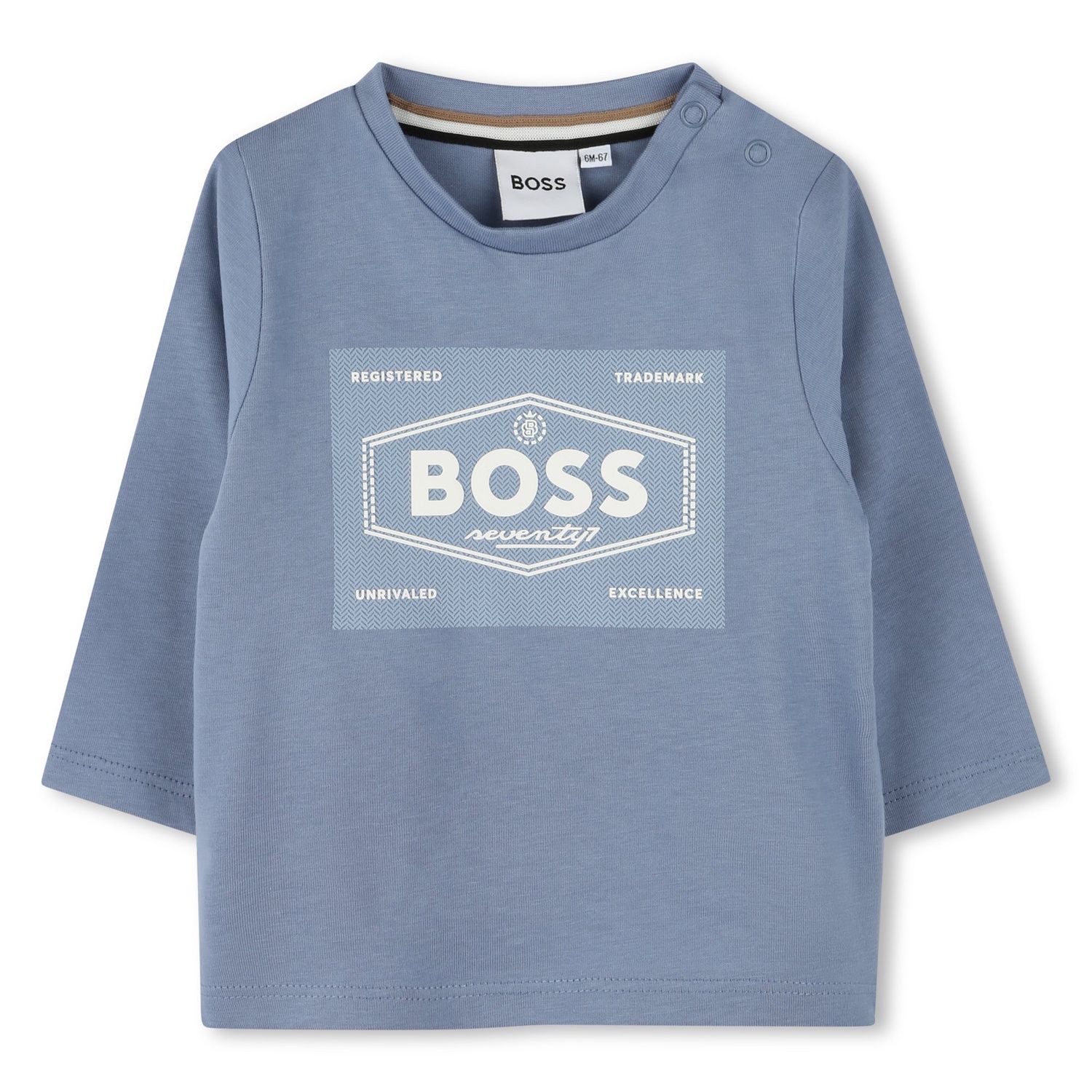 BLUE TSHIRT LONG SLEEVE WHT BOSS LOGO / J51290-049